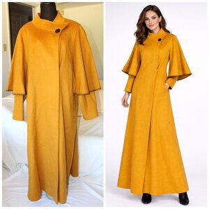 VTG 70'S Loring Forstmann Wool Blend Coat 2X Mustard Cape Old Money Goblincore